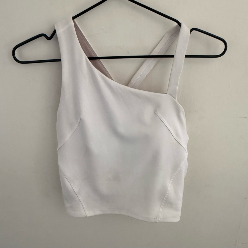Lululemon Everlux Asymmetrical Tennis Tank Top Womens 2 White Sports Bra READ